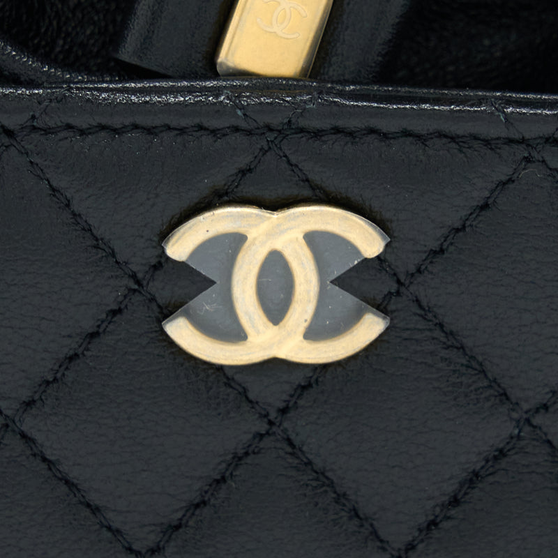 Chanel Mini Vanity Bucket Crossbody Lambskin Black Brushed GHW