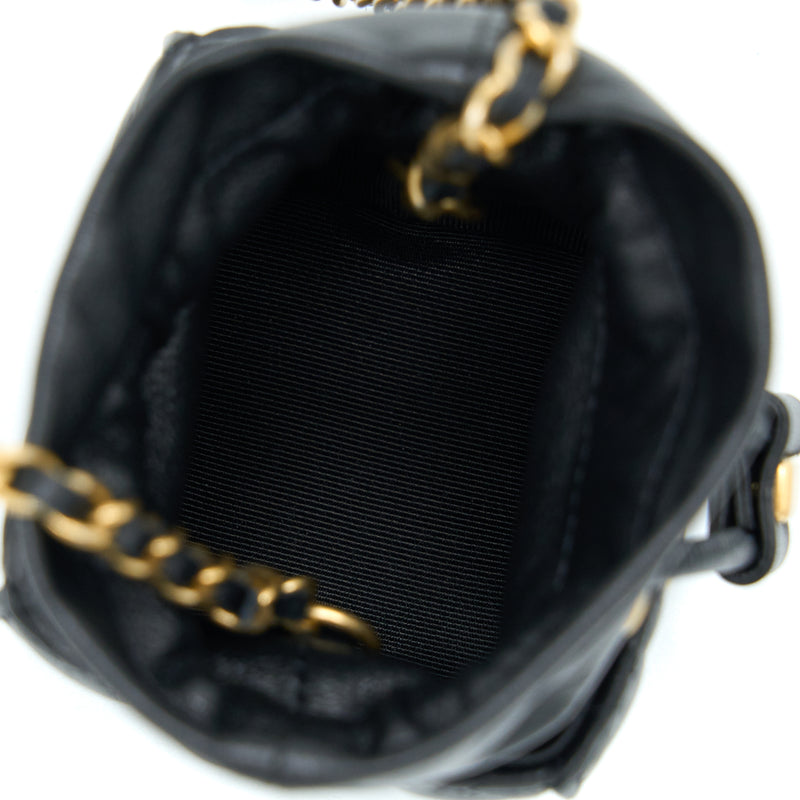 Chanel Mini Vanity Bucket Crossbody Lambskin Black Brushed GHW