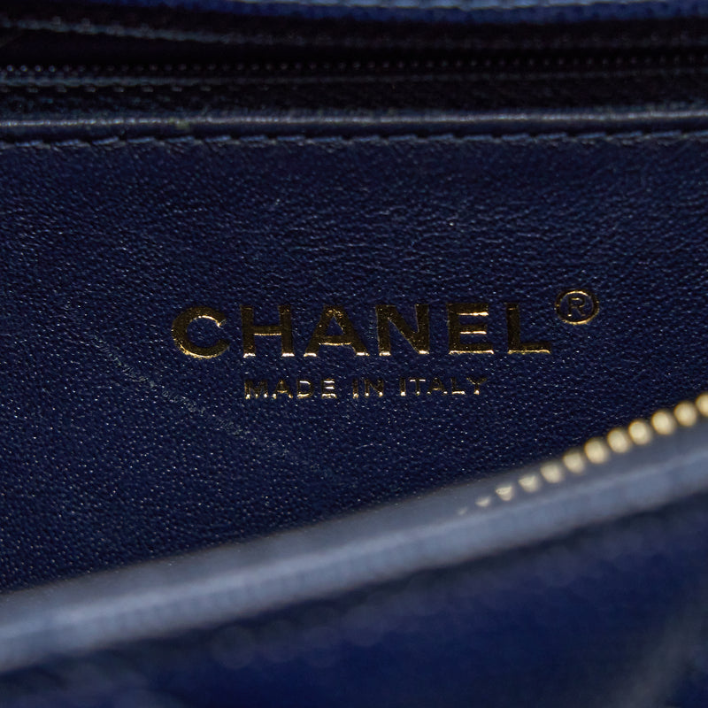 Chanel Medium Chevron Coco Handle Bag Caviar with Lizard Handle Navy Brushed GHW