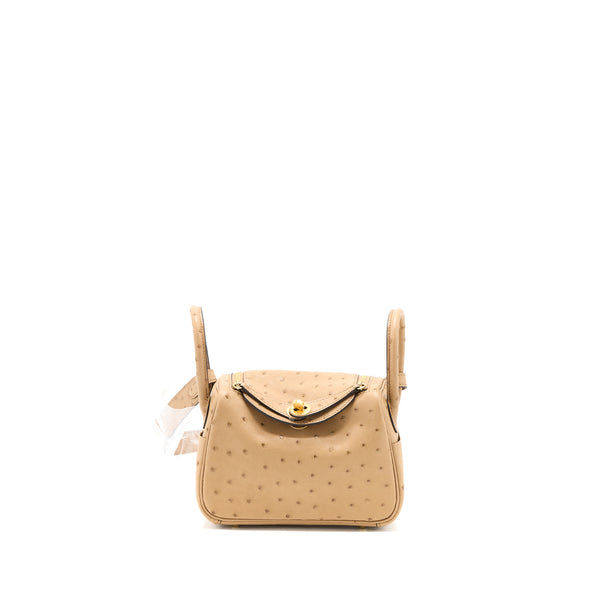 Hermes Mini Lindy Ostrich Chai GHW Stamp U