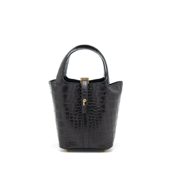 Hermes Picotin 18 Lock Bag Alligator Matt Black GHW Stamp Z