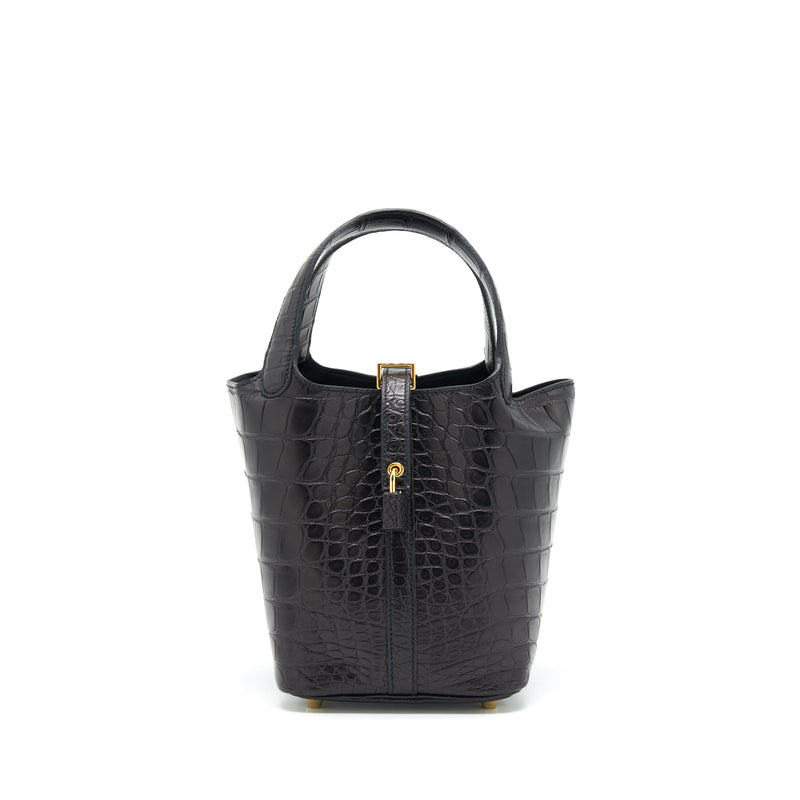 Hermes Picotin 18 Lock Bag Alligator Matt Black GHW Stamp Z