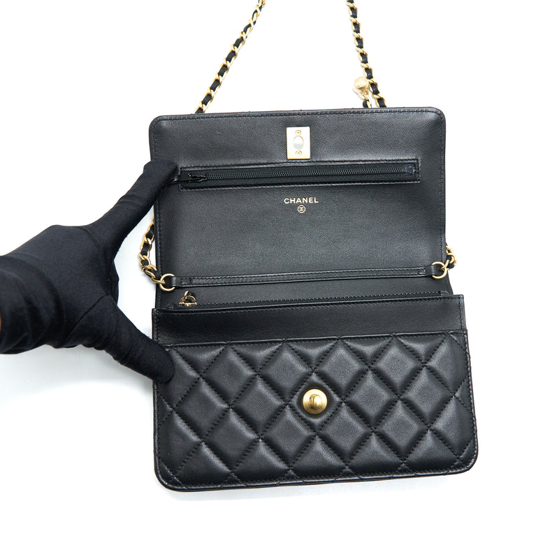 Chanel Pearl Crush Wallet On Chain Black GHW (Micrichip)