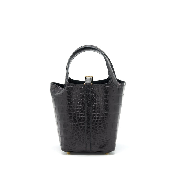Hermes Picotin 18 Lock Bag Alligator Matt Black GHW Stamp Z