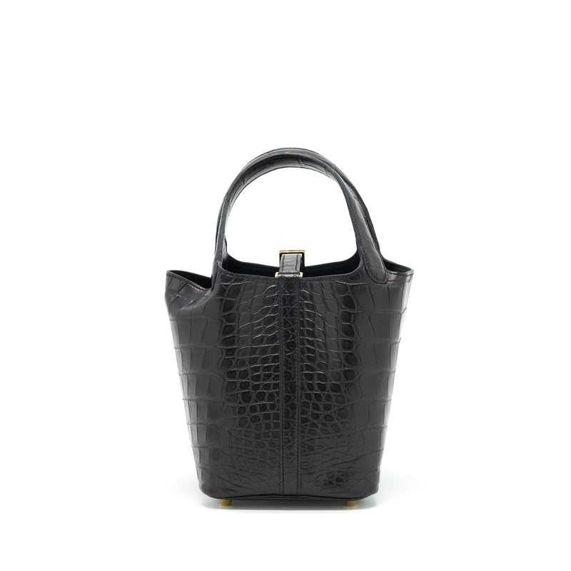 Hermes Picotin 18 Lock Bag Alligator Matt Black GHW Stamp Z