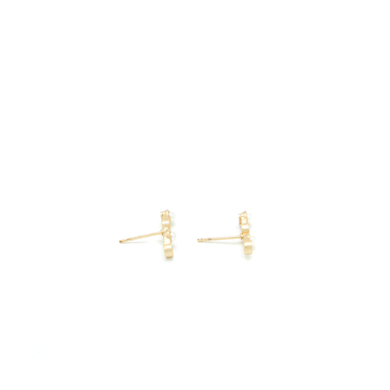 Chanel Coco Letters Earrings Pearl Light Gold Tone