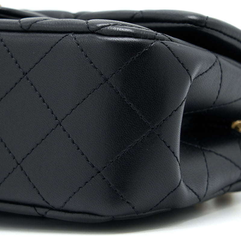 Chanel 23S Camellia Chain Mini Rectangular Lambskin Black Brushed GHW (Microchip)