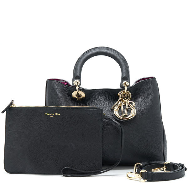 Dior Diorissimo Grained Leather Black/ Fushia GHW