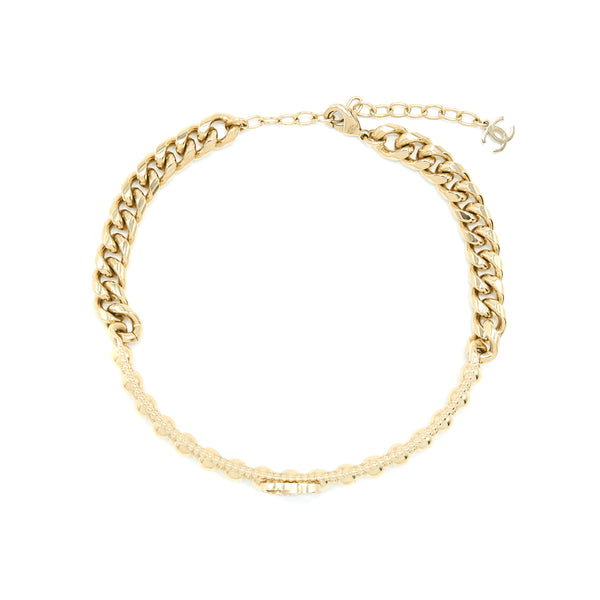 Chanel CC Logo Chain Chocker Crystal Light Gold Tone