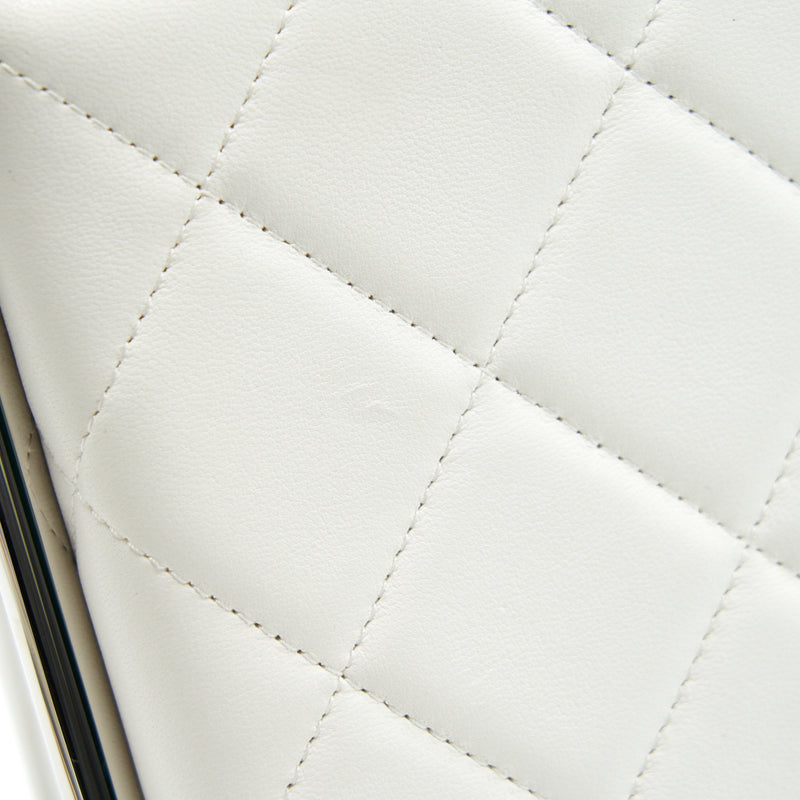 Chanel Quilted Clutch Lambskin White SHW