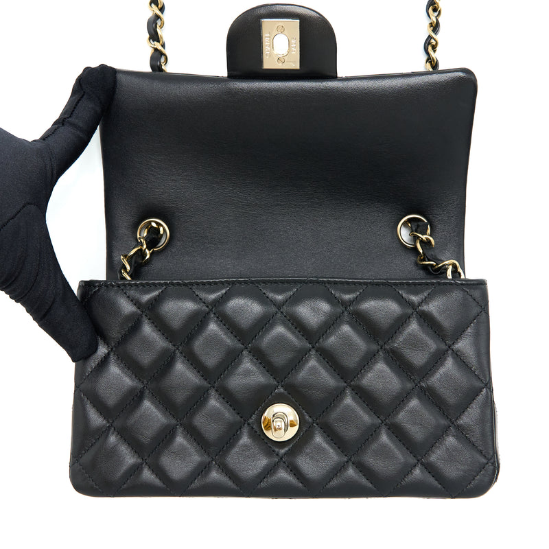 Chanel Mini Rectangular Flap Bag Lambskin Black LGHW (Microchip)