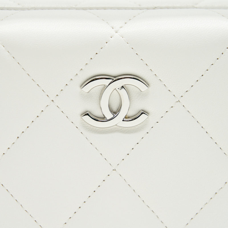 Chanel Quilted Clutch Lambskin White SHW