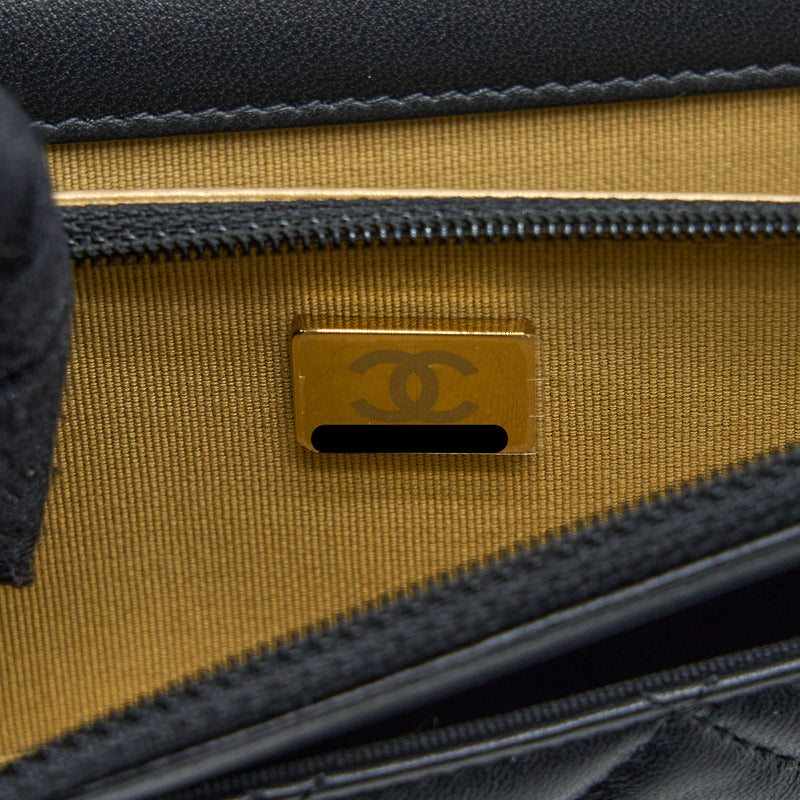 Chanel Pearl Crush Wallet On Chain Lambskin Black Brushed GHW (Microchip)