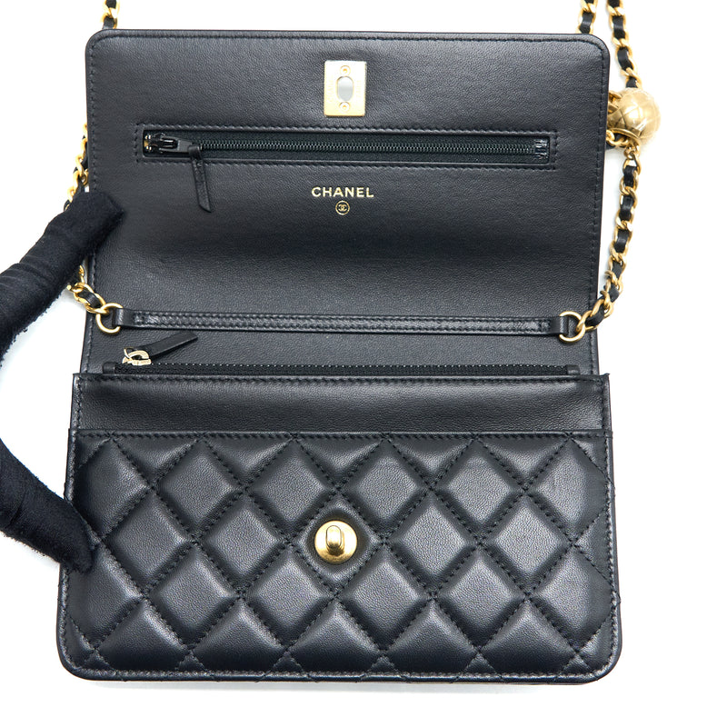 Chanel Pearl Crush Wallet On Chain Lambskin Black Brushed GHW (Microchip)