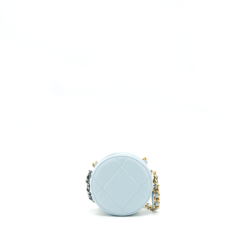 Chanel 19 Round Clutch With Chain Lambskin Light Blue