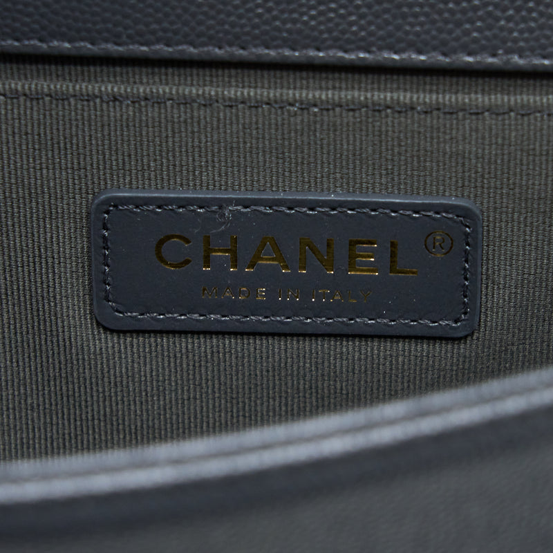Chanel Small Boy Bag Chevron Caviar Dark Grey Brushed GHW (Microchip)