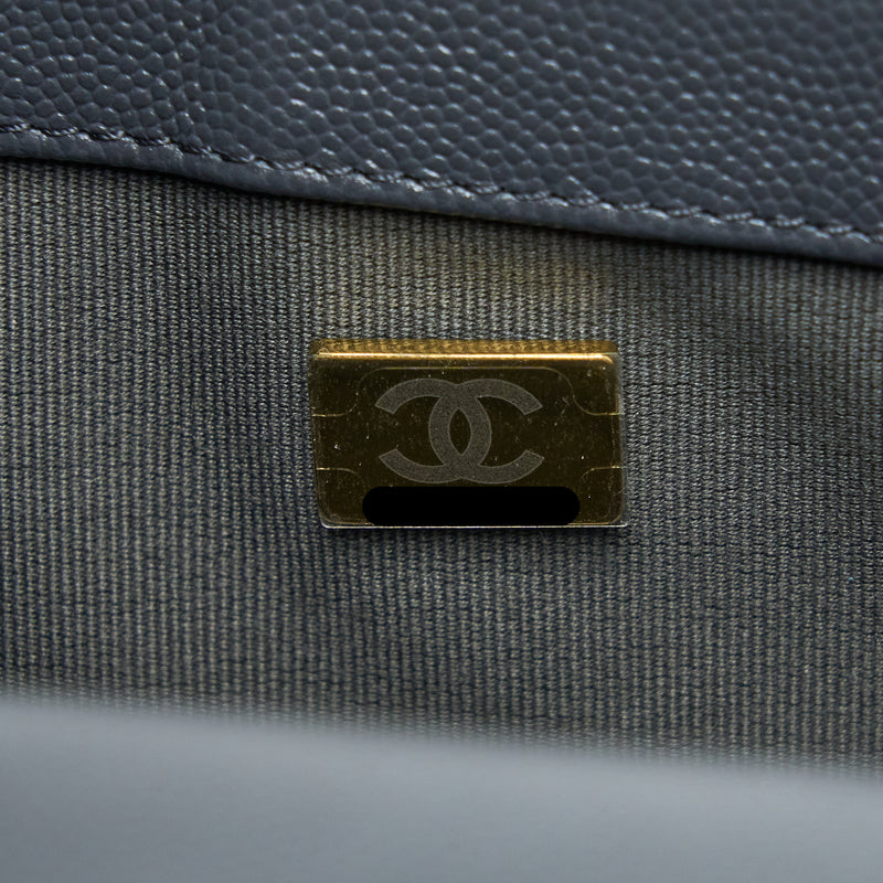 Chanel Small Boy Bag Chevron Caviar Dark Grey Brushed GHW (Microchip)