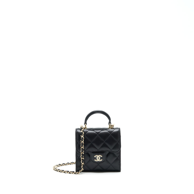 Chanel 22P Top Handle Mini Flap Bag With Chain Lambskin Black LGHW