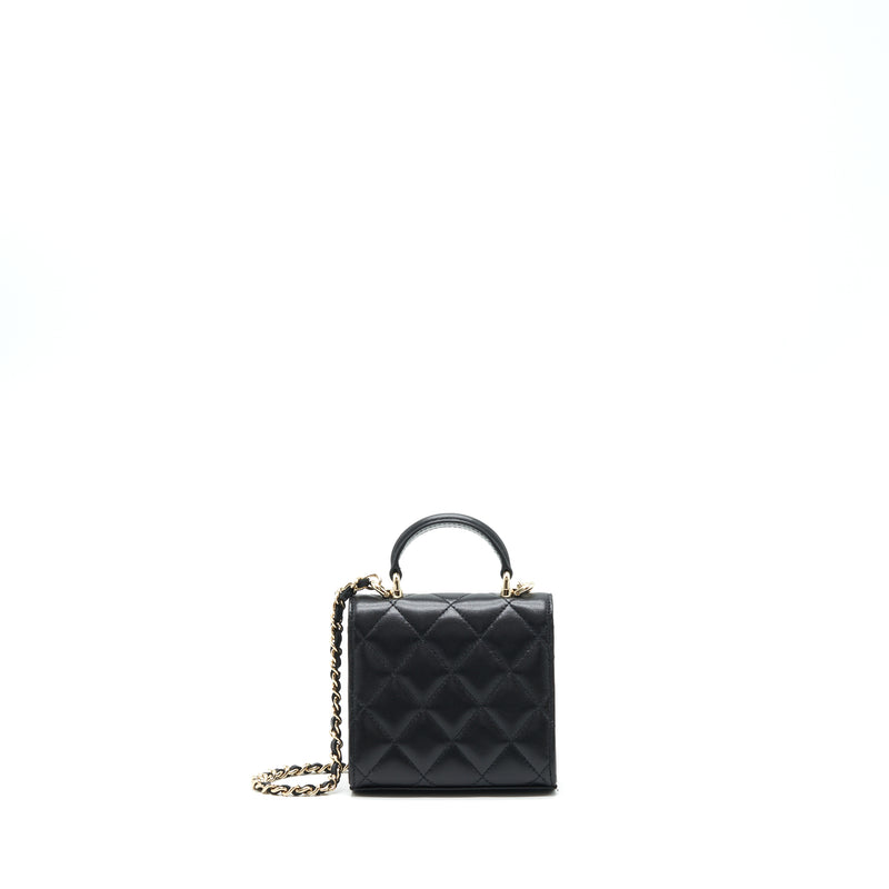 Chanel 22P Top Handle Mini Flap Bag With Chain Lambskin Black LGHW