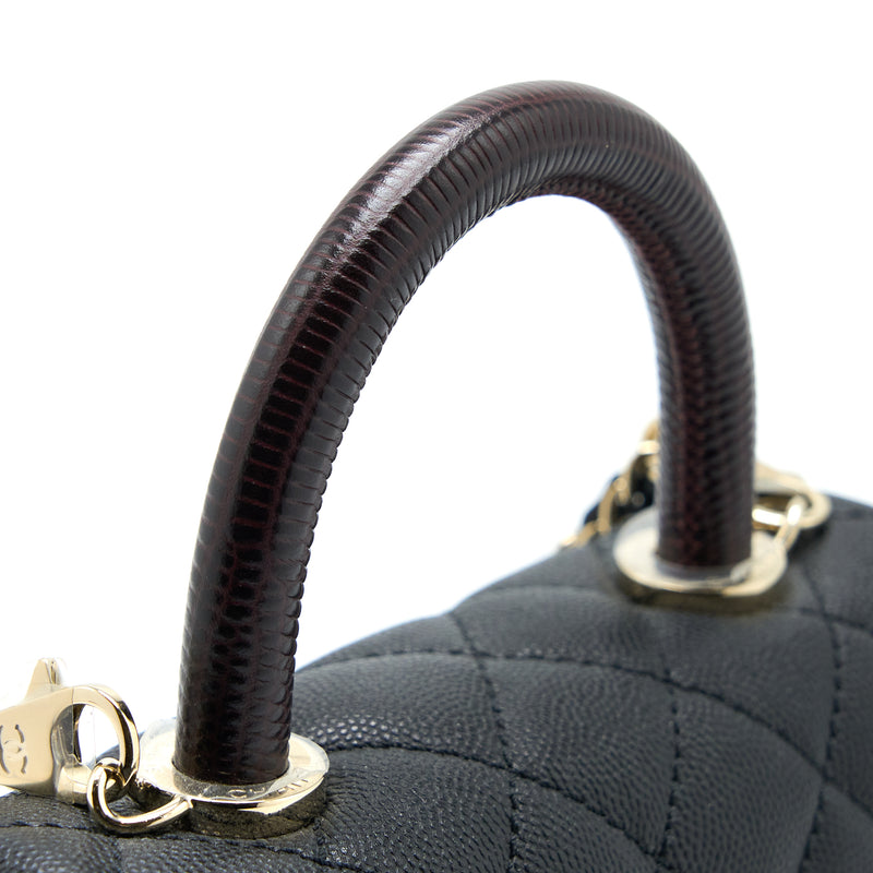 Chanel Mini Coco Handle Caviar Black/Burgundy Handle LGHW