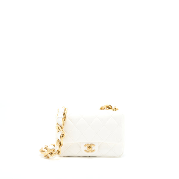 Chanel 22S Giant Chain Flap Shoulder Bag Lambskin White Brushed GHW (Microchip)