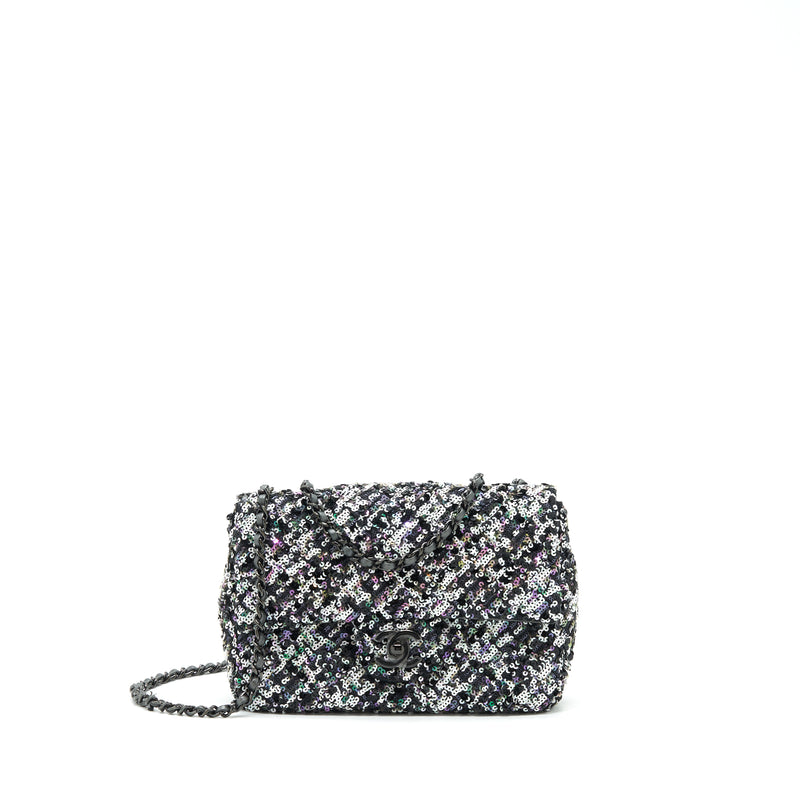 Chanel Mini Rectangular Flap Bag Sequins Multicolor Black Hardware