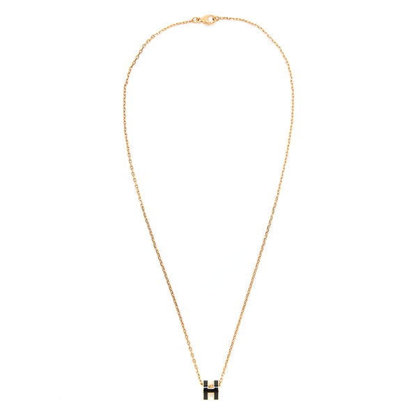 Hermes Mini Pop H Pendent Black Rose Gold Tone