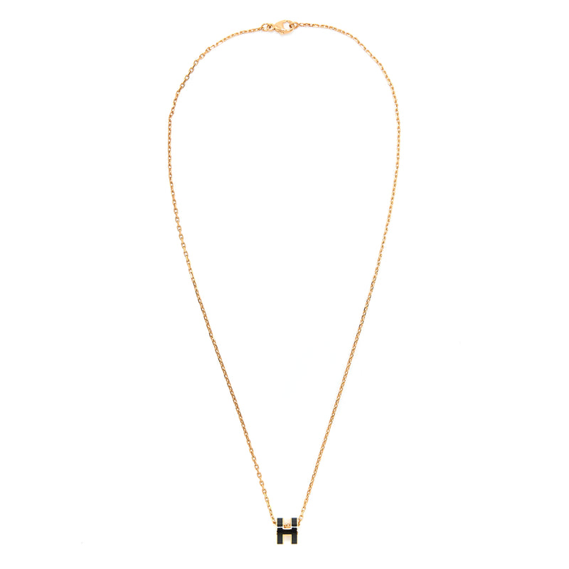 Hermes Mini Pop H Pendent Black Rose Gold Tone