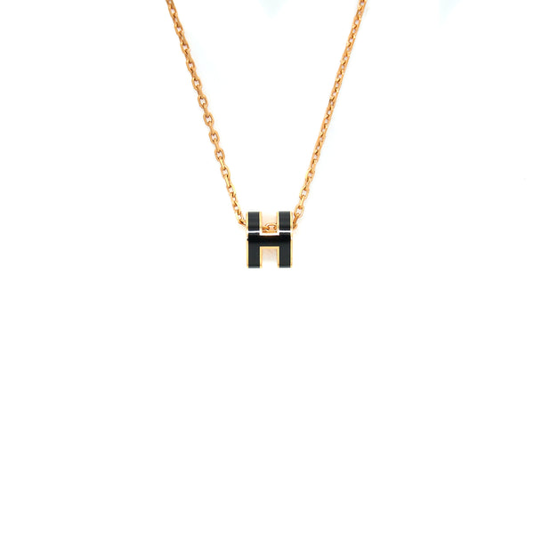Hermes Mini Pop H Pendent Black Rose Gold Tone