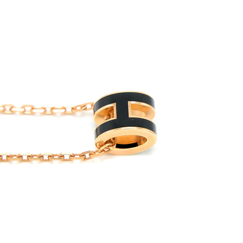 Hermes Mini Pop H Pendent Black Rose Gold Tone