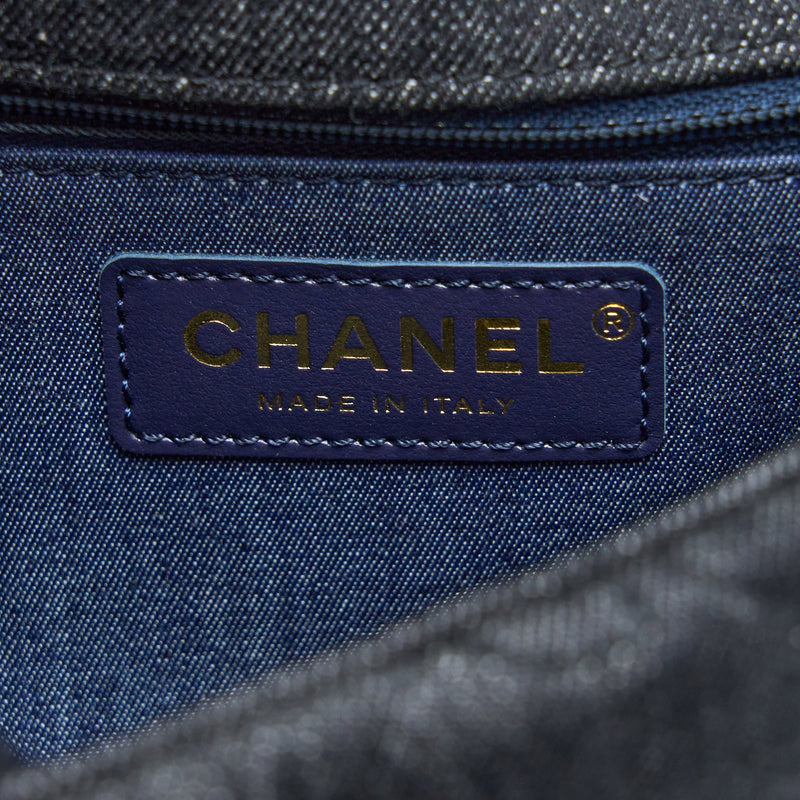 Chanel 22S Giant Chain Flap Shoulder Bag Denim Dark Blue Brushed GHW (Microchip)