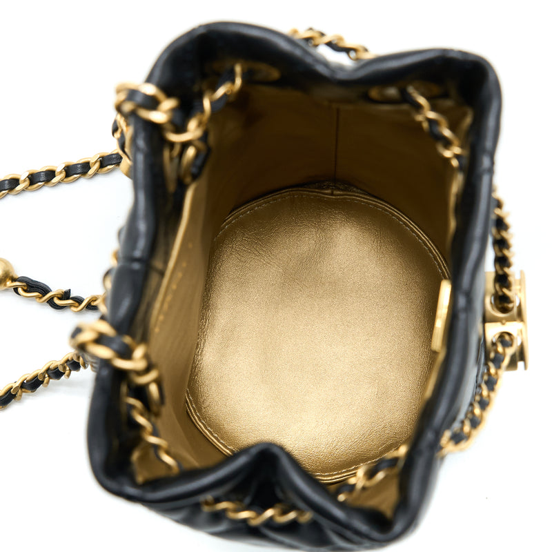 Chanel Pearl Crush Bucket Bag Black Lambskin Aged Gold Hardware 22S – Coco  Approved Studio