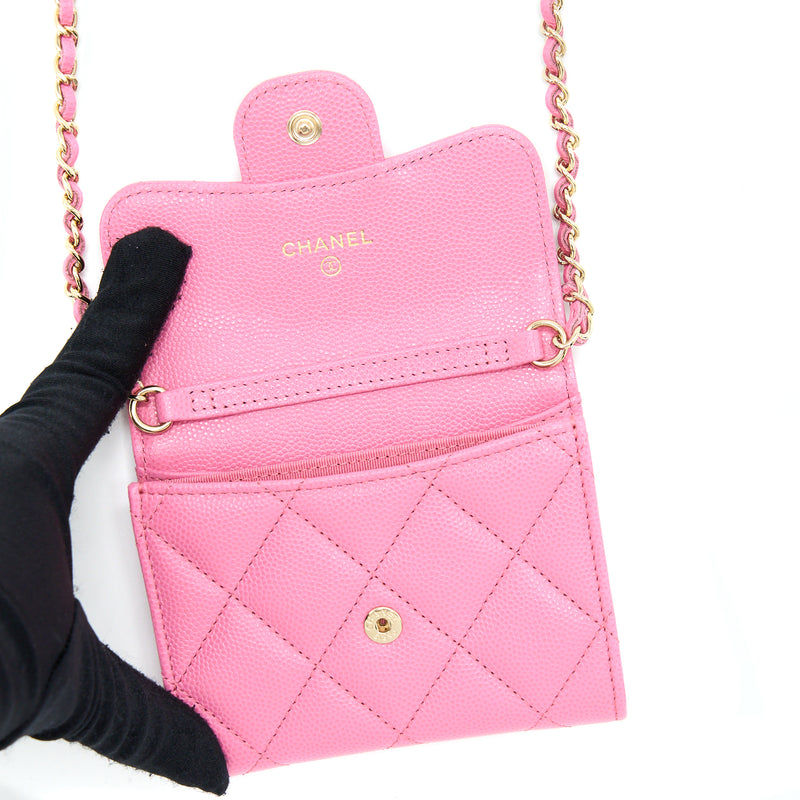 Chanel Mini Flap Card Holder Caviar Pink LGHW