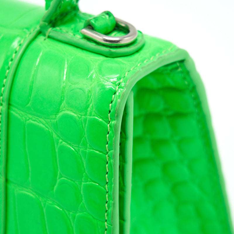 Balenciaga Hourglass XS Croc Embossed Calfskin Green SHW