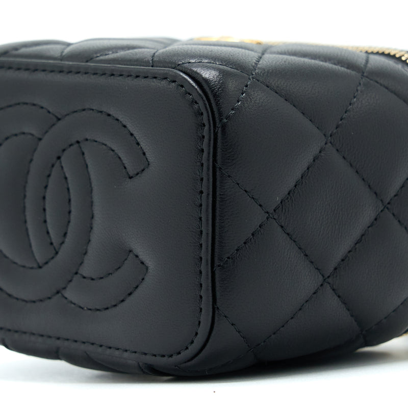Chanel 22B Pearl Crush Mini Vanity With Chain Lambskin Black GHW