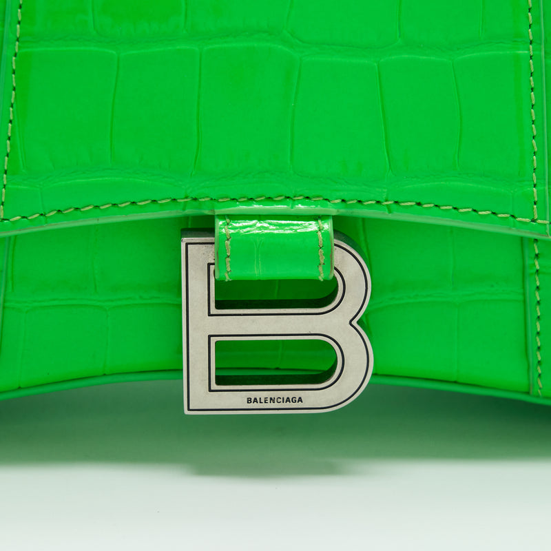 Balenciaga Hourglass XS Croc Embossed Calfskin Green SHW