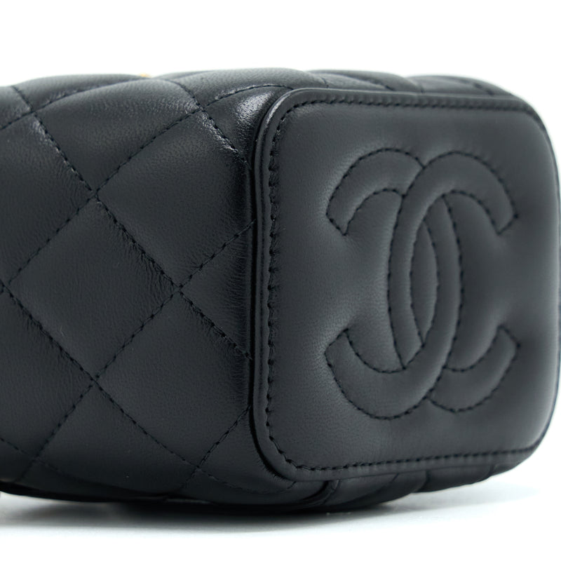 Chanel 22B Pearl Crush Mini Vanity With Chain Lambskin Black GHW