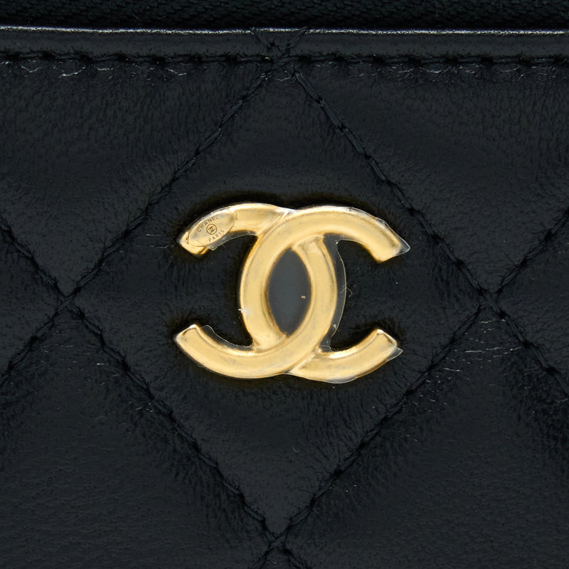 Chanel 22B Pearl Crush Mini Vanity With Chain Lambskin Black GHW
