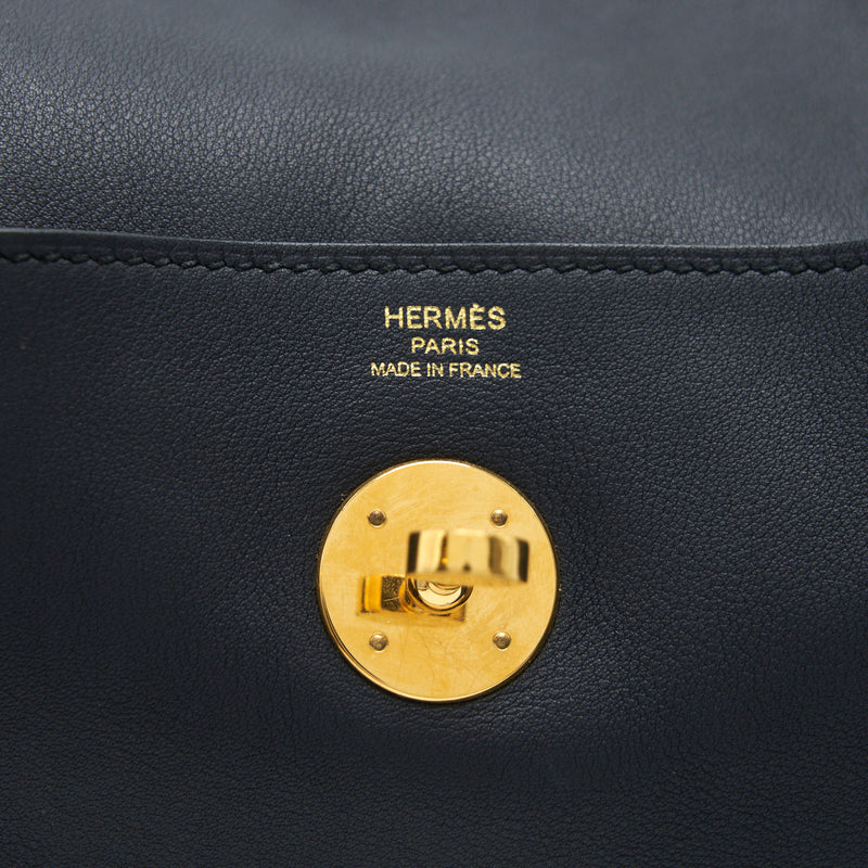 HERMES LINDY 26 SWIFT NAVY AND ORANGE GHW STAMP T