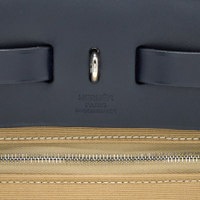 Hermes Herbag 31 Zip Bag Canvas/Hunter Trench/Blue Indigo SHW Stamp Z