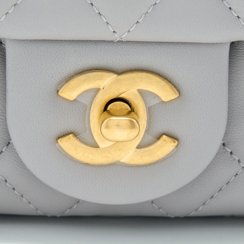 Chanel Pearl Crush Mini Rectangular Lambskin Grey Brushed GHW (Microchip)