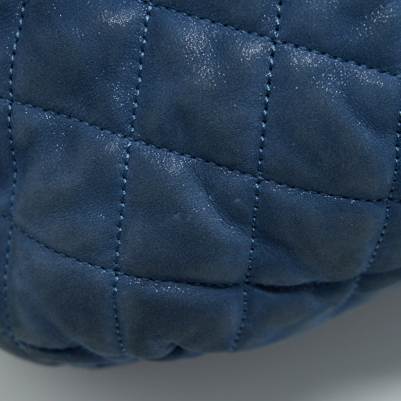 Chanel Quilted Shoulder Bag Blue Ruthenium Hardware