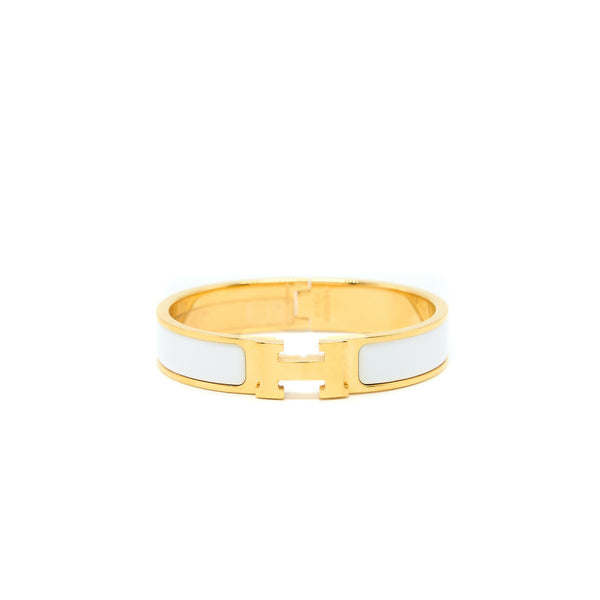 Hermes Size PM Clic H Bracelet Blanc Gold Tone