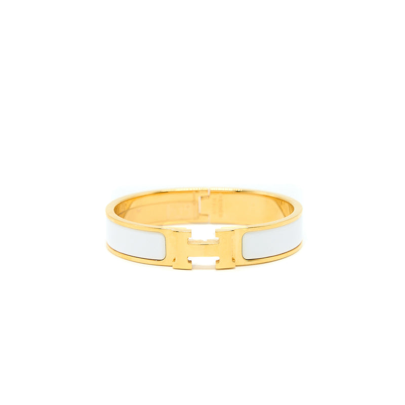 Hermes Narrow Clic H Bracelet (Blanc/Yellow Gold Plated) - PM