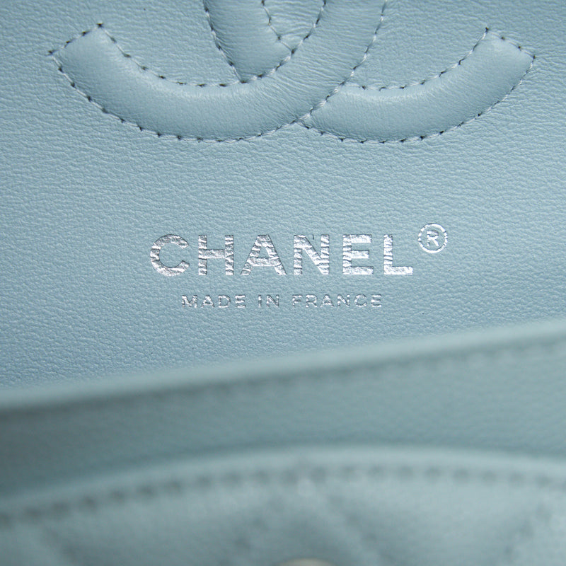 Chanel 21K Small Classic Double Flap Bag Caviar Light Blue SHW (Microchip)