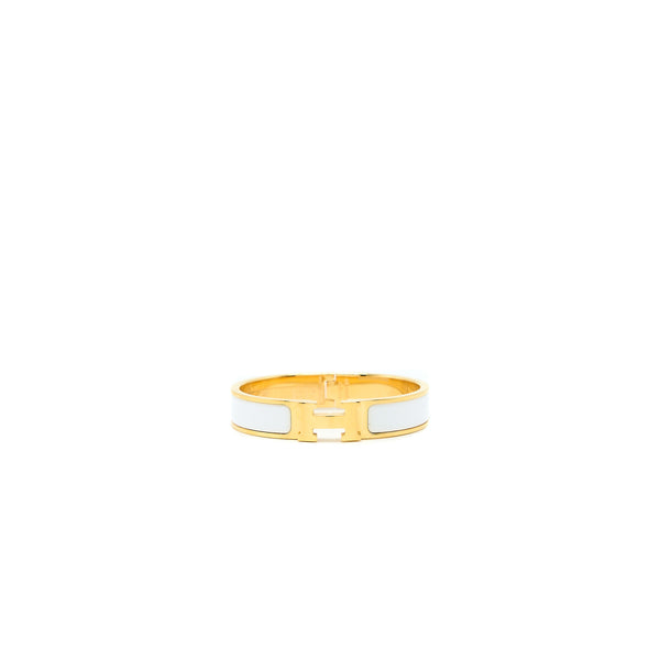 Hermes Size PM Clic H Bracelet Blanc Gold Tone