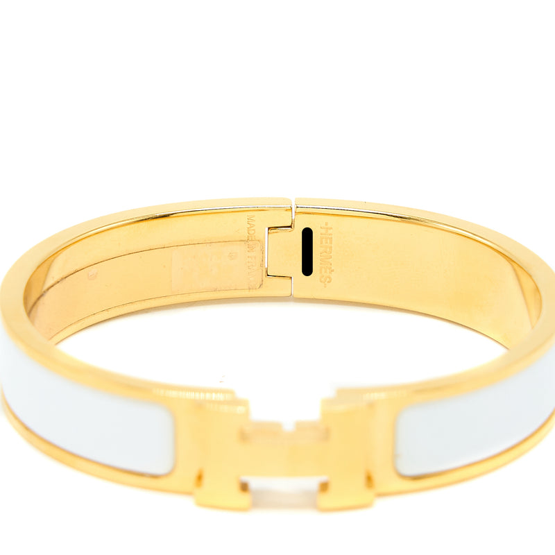 Hermes Size PM Clic H Bracelet Blanc Gold Tone