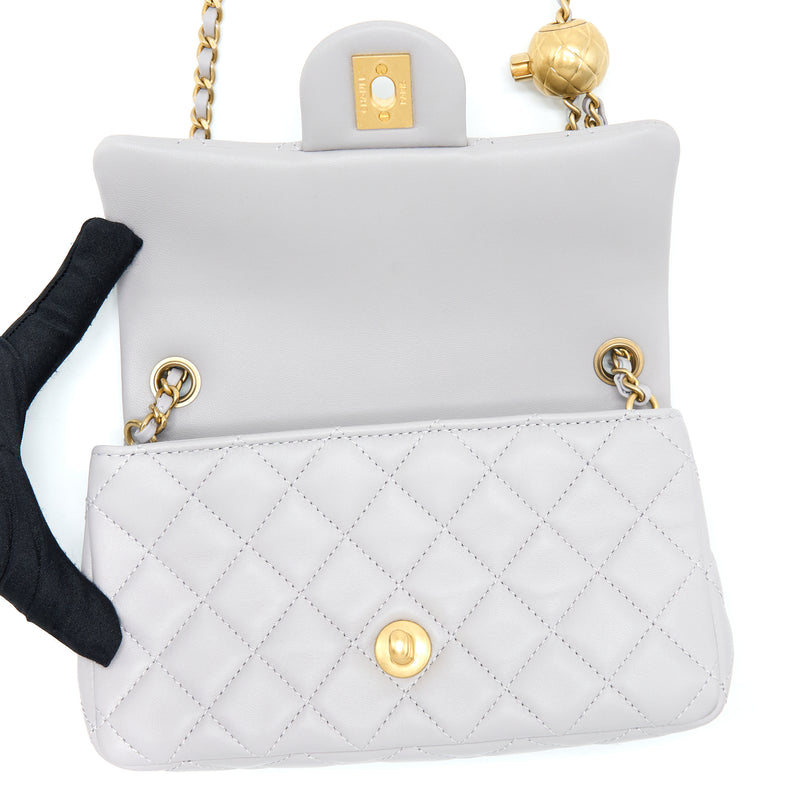 Chanel Pearl Crush Mini Rectangular Lambskin Grey Brushed GHW (Microchip)