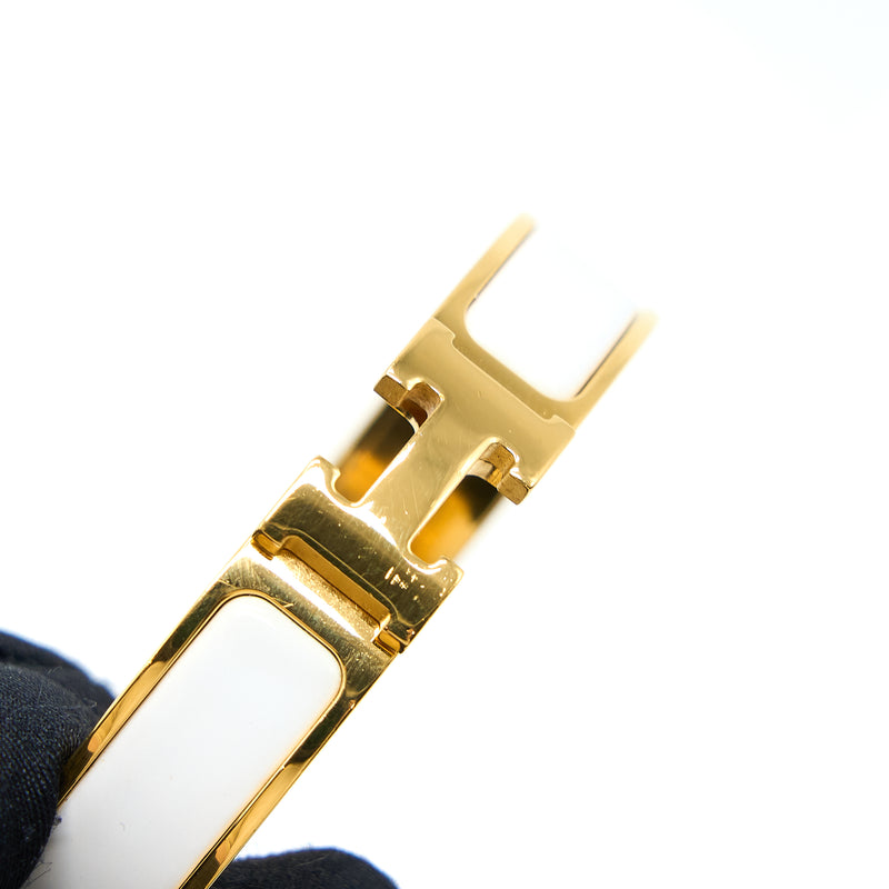 Hermes Size PM Clic H Bracelet Blanc Gold Tone