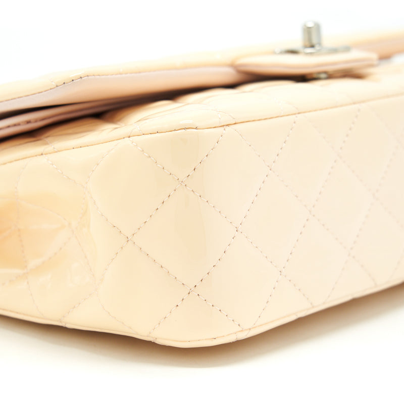 Chanel patent leather medium classic double flap bag Beige SHW